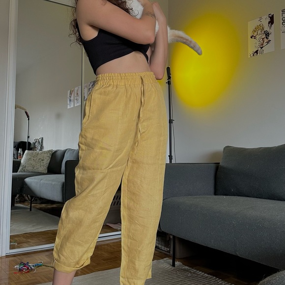 Women Linen Trousers in Mustard - Picture 2 of 2